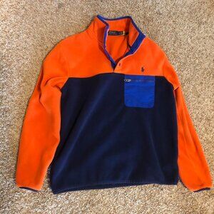 Ralph Lauren Polo Mens Navy Orange Fleece Snap Pullover Sweatshirt Jacket Medium